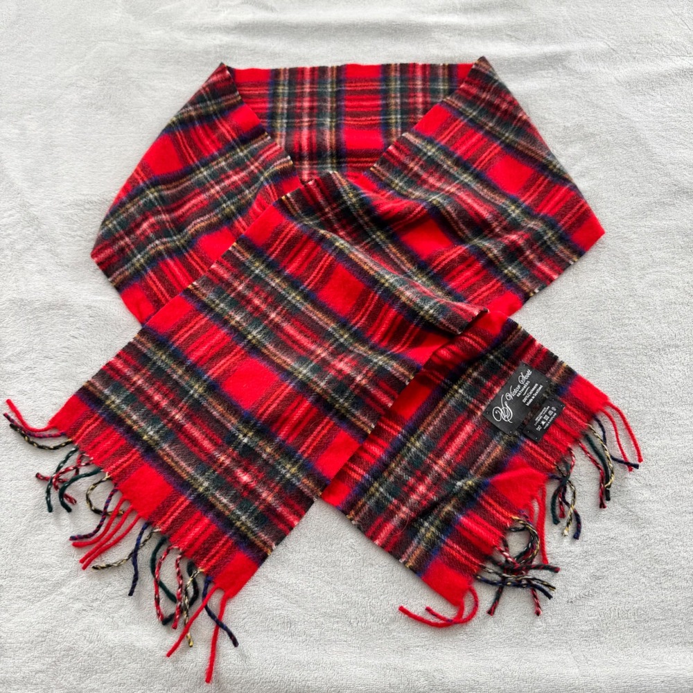Victor‎ Scott Kiltmakers Red Tartan Plaid 100% Cashmere Scarf Made in Scotland